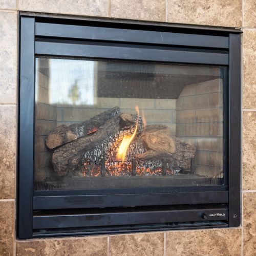 There is a gas fireplace in the living room