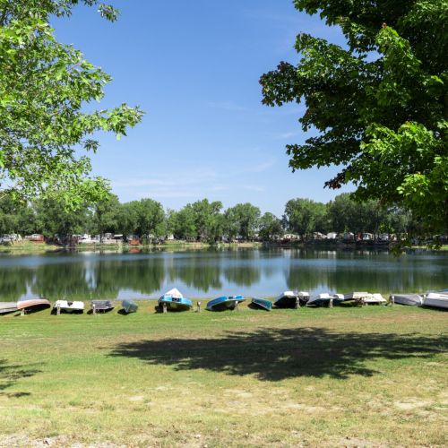Another view of the lake with boats available for rent.