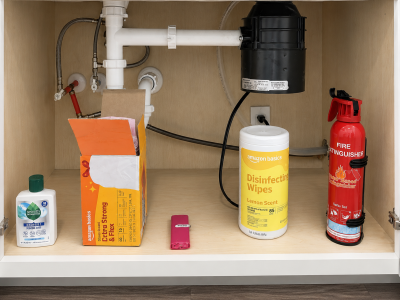 garbage bags, disinfectant wipes