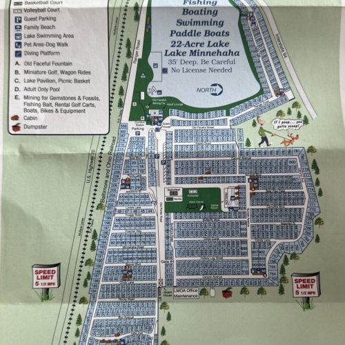 Helpful campground map to guide guests through all available spaces and activities.