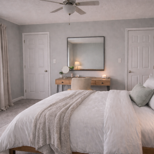 Bedroom with King Bed and Desk with Chair