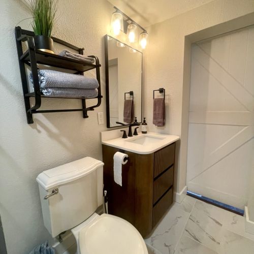 Master Bathroom has a beautiful vanity with 3 spacious drawers