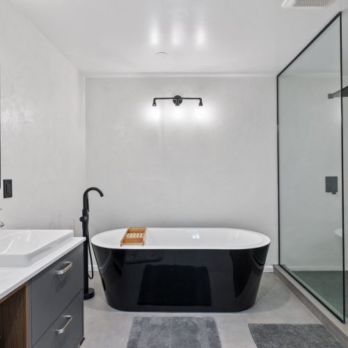 Master bathroom, relax and unwind in this bright, spa-like bathroom with a deep soaking tub.