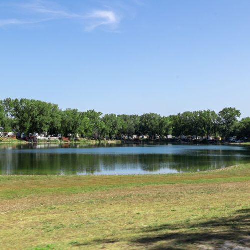 Beautiful lake views right outside the property, offering a peaceful campground setting with easy water access.