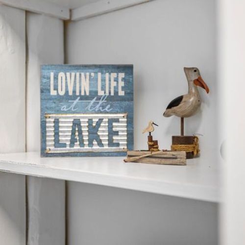 Stylish modern lake-inspired decor throughout the space.