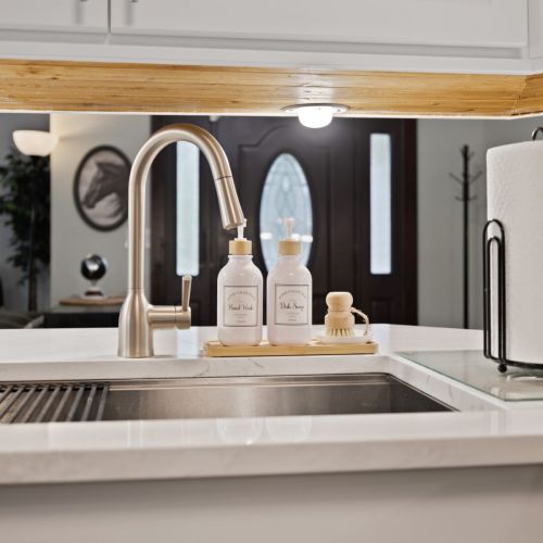 Kitchen sink and pass through.
