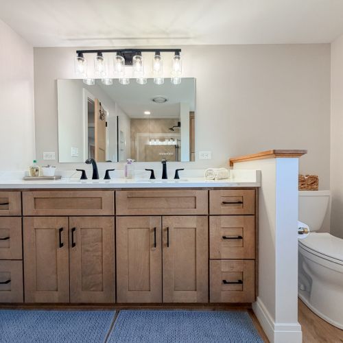 Well-appointed bathroom vanity with plenty of space for your essentials.