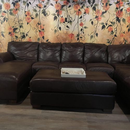 Basement, sectional couch with smart TV