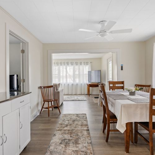 More counter space to the left and dining area to the right.