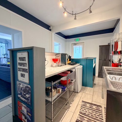 Cozy kitchen with essential appliances and space to prepare meals.