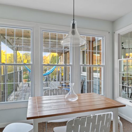 Kitchen dining area overlooking the back porch.