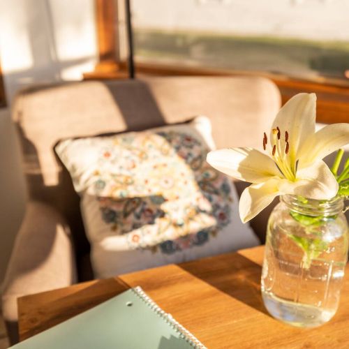 Porch details with fresh flower from the garden