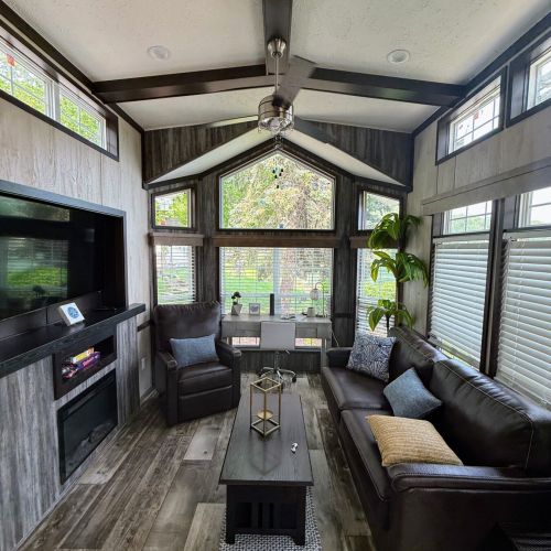 Funky Island living room, featuring a full view of the space designed for comfort and gathering.