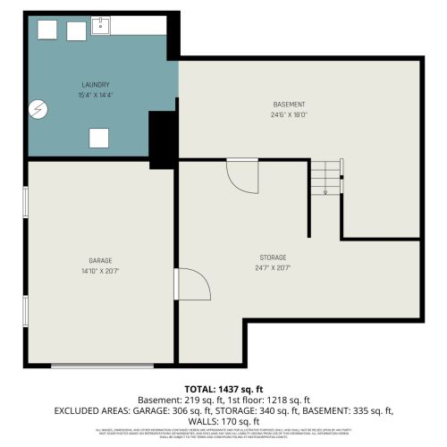 Floor plan showing the basement level, including laundry area and garage.