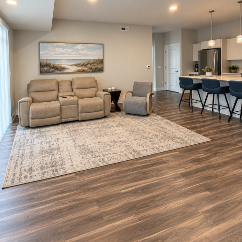 Living room with Reclining couch and rocking chair
