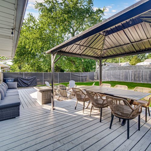 Outside dining area where you can sit and enjoy your meals in the fresh Lake Michigan air.