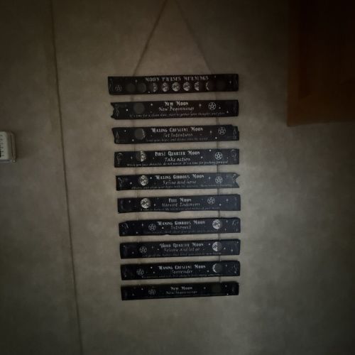 Informative and decorative sign displaying the phases of the moon, adding a magical and educational touch to the trailer’s theme.