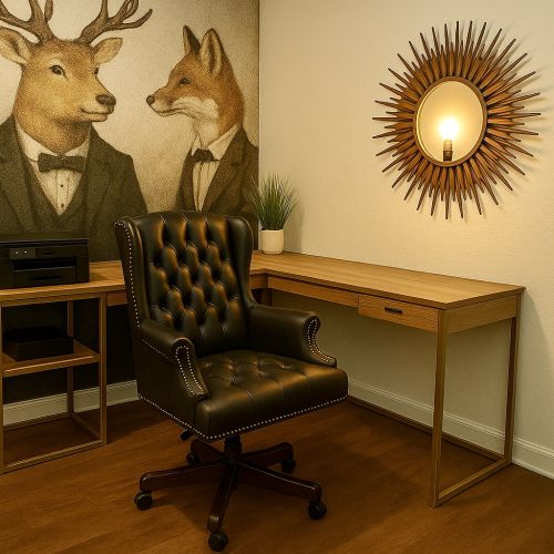 There is a workspace with a printer available.