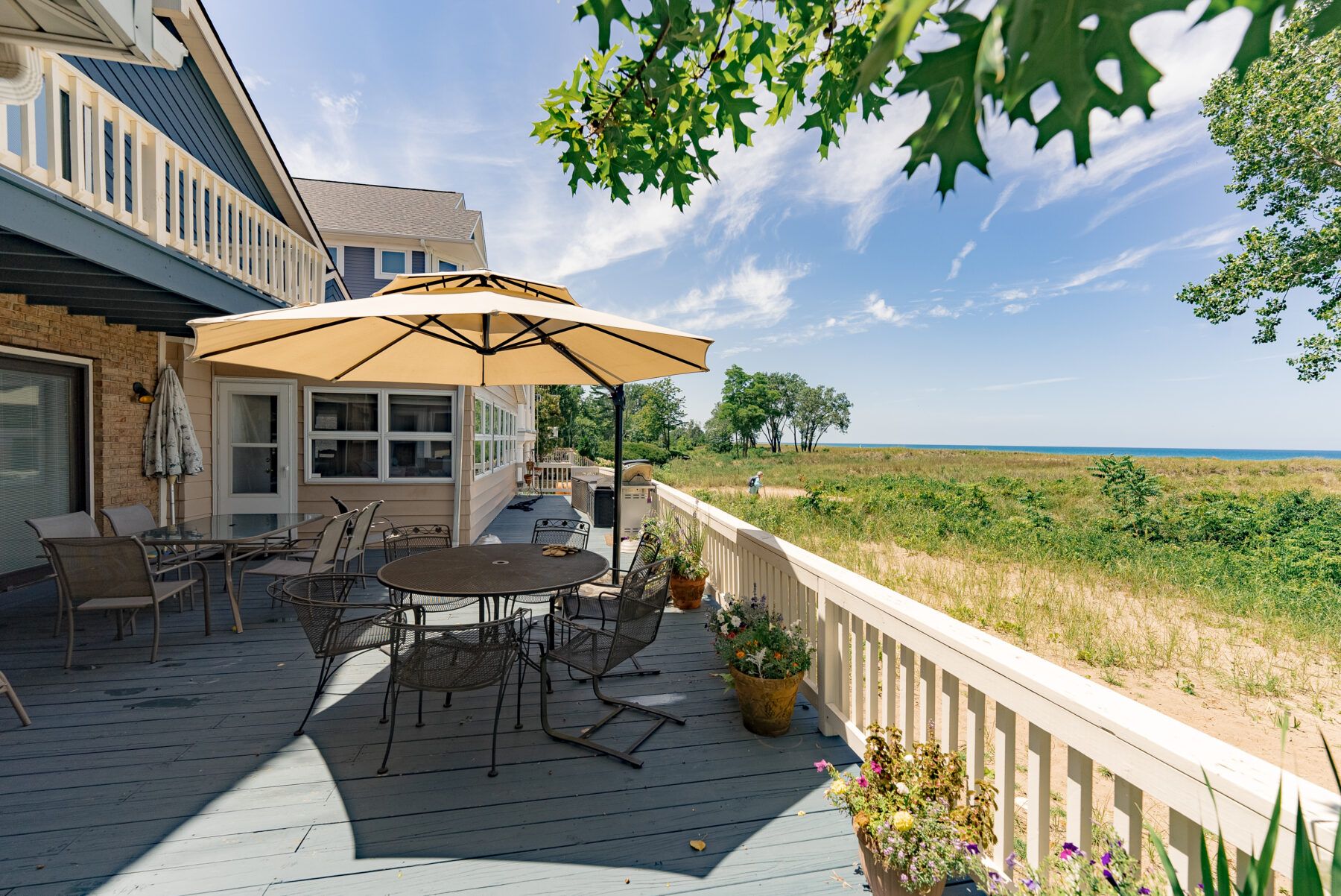 This lovely beach side deck is a nice place to hang out.