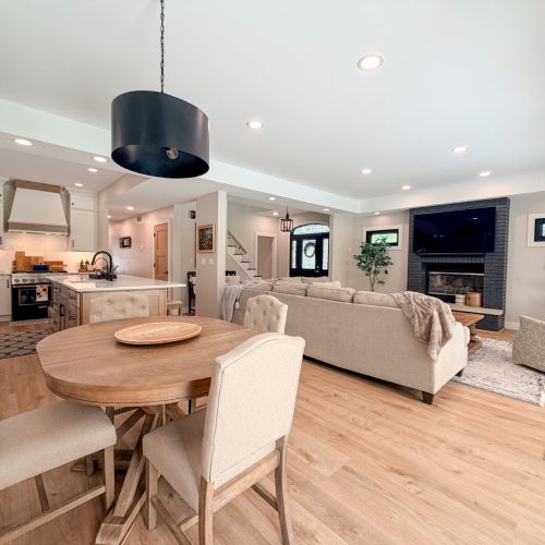 Open dining area connected to the kitchen and living space.