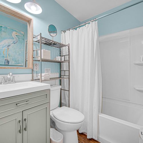 Extra guest full bathroom with bathtub.