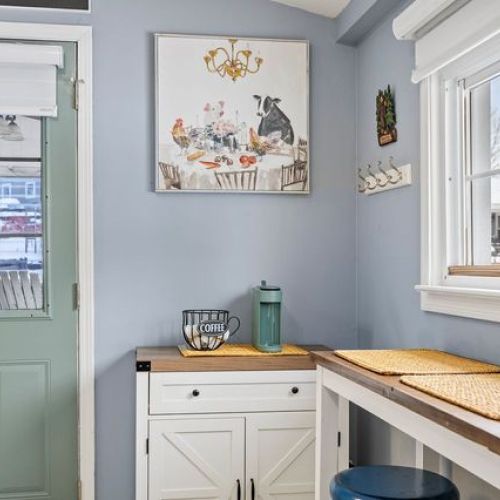 View of the coffee bar and doorway to the three season room.