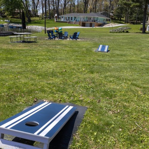Outdoor corn hole near the lake