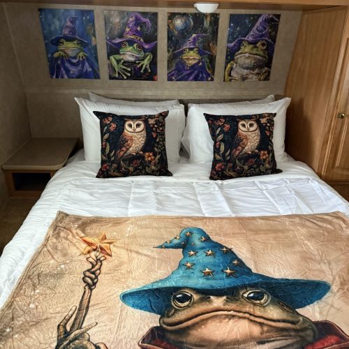 Another angle of the bed, showing comfort and space for guests.